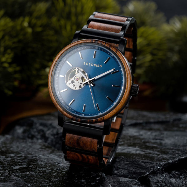 Mechanické drevené hodinky MOMENT BLUE
