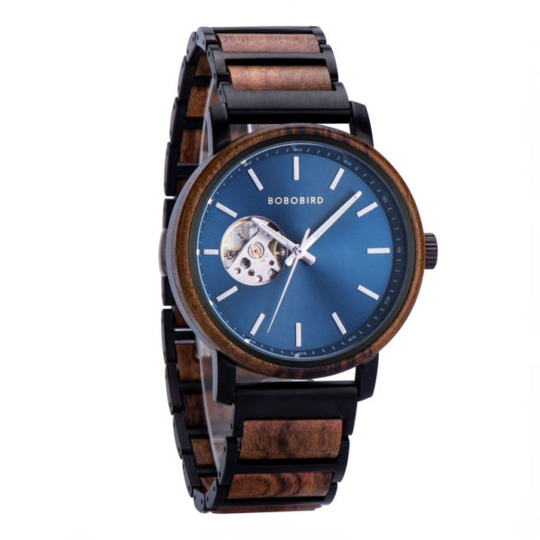 Mechanické drevené hodinky MOMENT BLUE